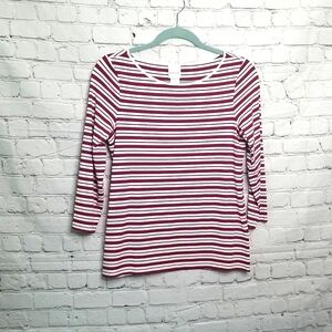 MADELEINE Red and White Striped 3/4 Sleeve Top Size 8